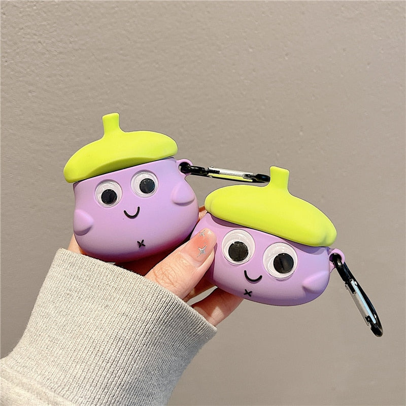 3D Cute Funny Eggplant Premium AirPods Case Shock Proof Cover