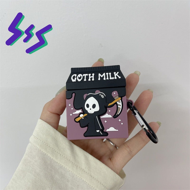 Cute 3D Halloween 'Goth Milk' Premium AirPods Case Shock Proof Cover