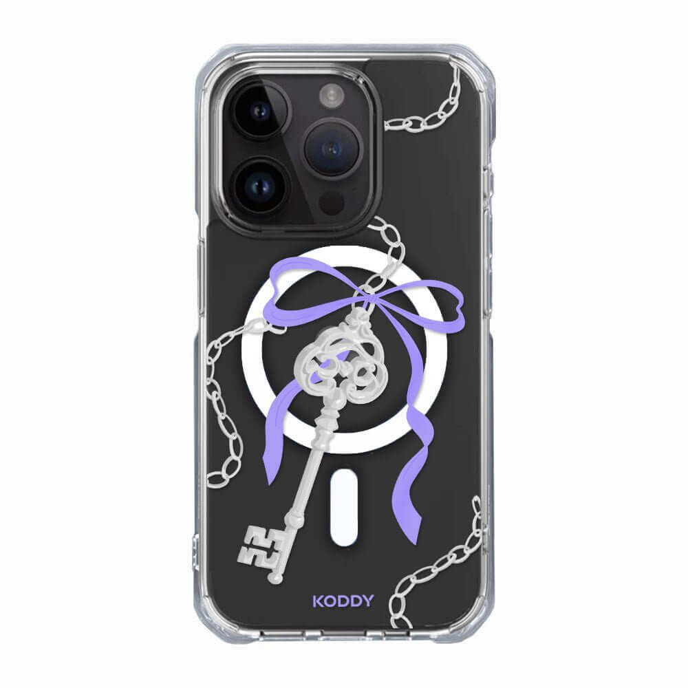 Antique Silver Purple Ribbon Key Phone Case