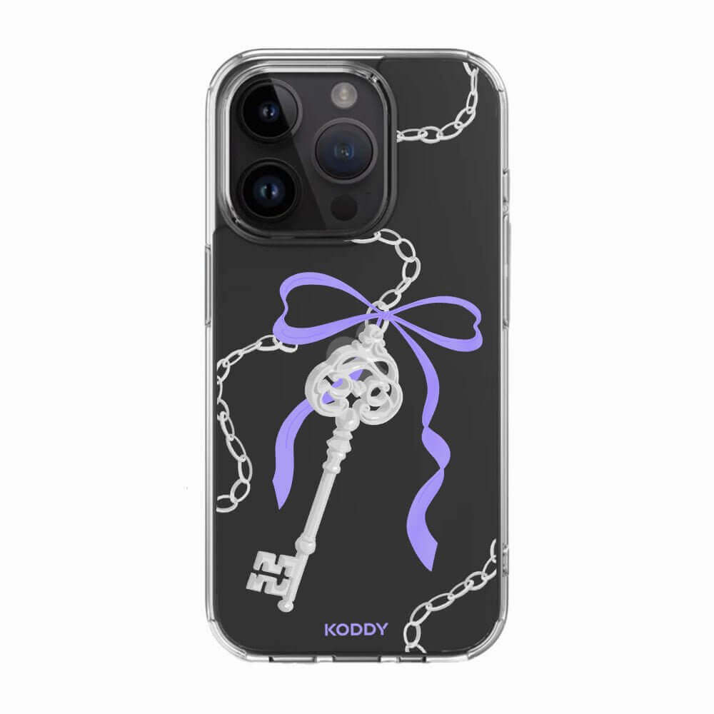 Antique Silver Purple Ribbon Key Phone Case