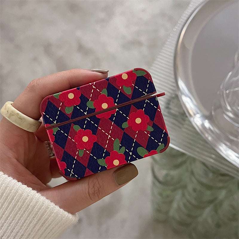Retro Plaid 'Red Flower' AirPods Pro Case Shock Proof Cover
