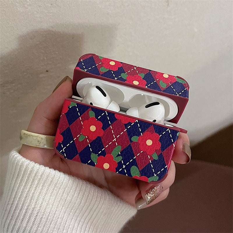 Retro Plaid 'Red Flower' AirPods Pro Case Shock Proof Cover