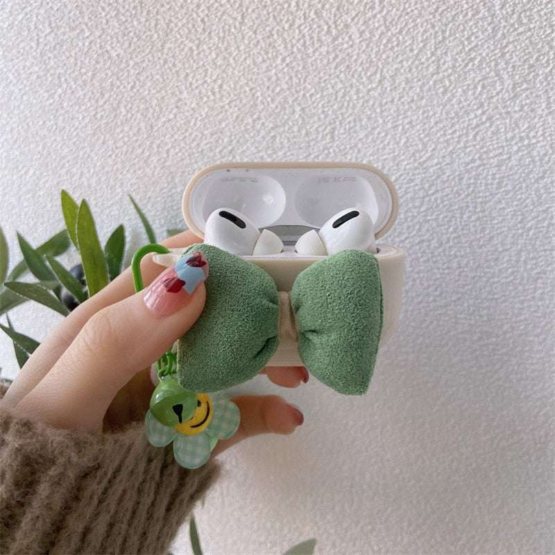 Big Green Bow 'Smiley Flower Keychain' Strap Premium AirPods Pro Case Shock Proof Cover
