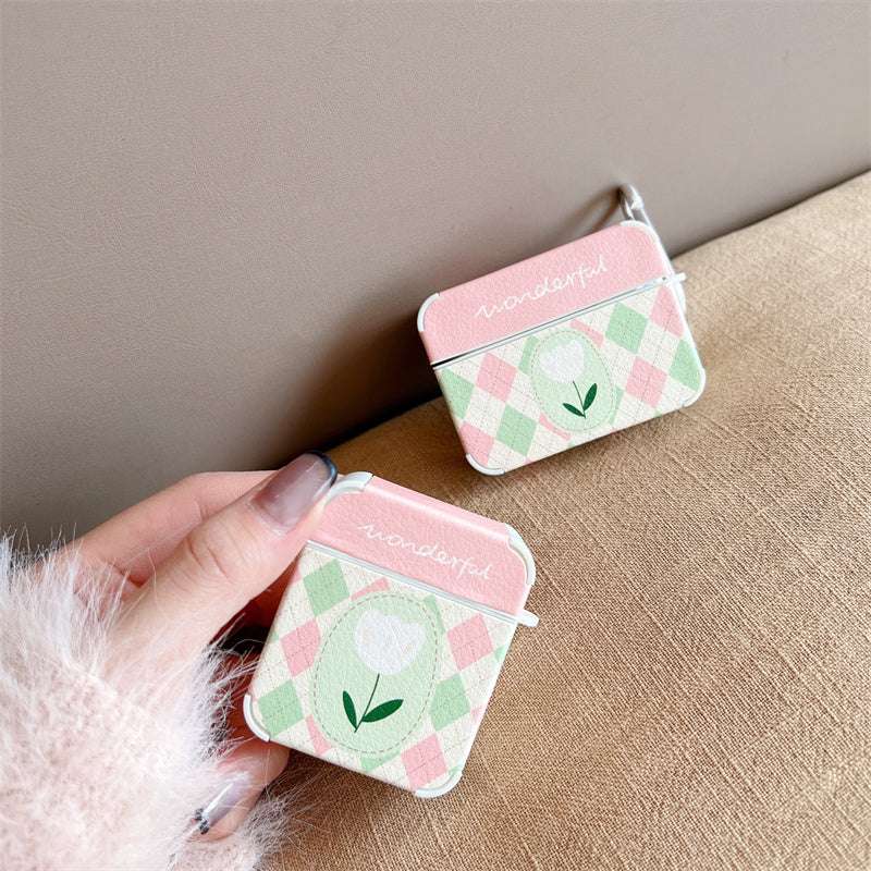 Rhombus Pattern 'Tulip Flower' AirPods Pro Case Shock Proof Cover