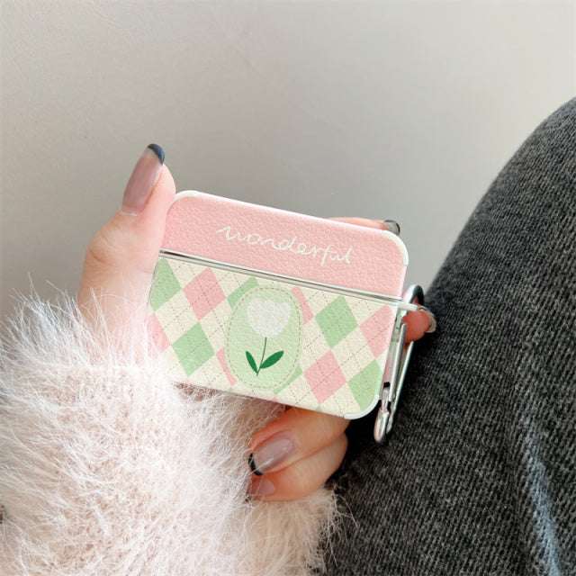 Rhombus Pattern 'Tulip Flower' AirPods Pro Case Shock Proof Cover